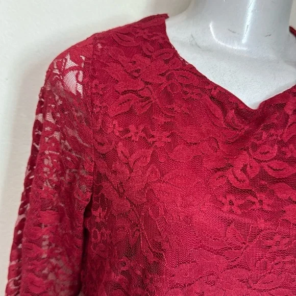 (N3) Wishes Wishes Wishes Red vintage Lace Long Sleeve Dress, Sz L - Picture 3 of 10
